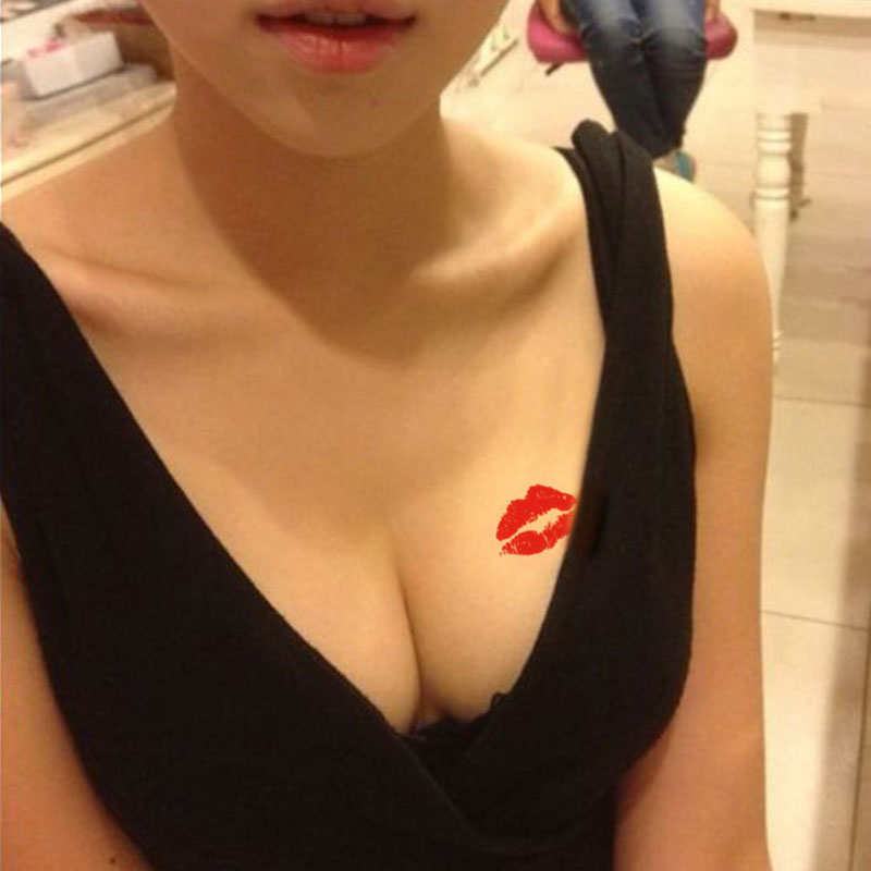 Ge Aifei 레드 립 타투 스티커 방수 여성 크리 에이 티브 프린트 가슴 시뮬레이션