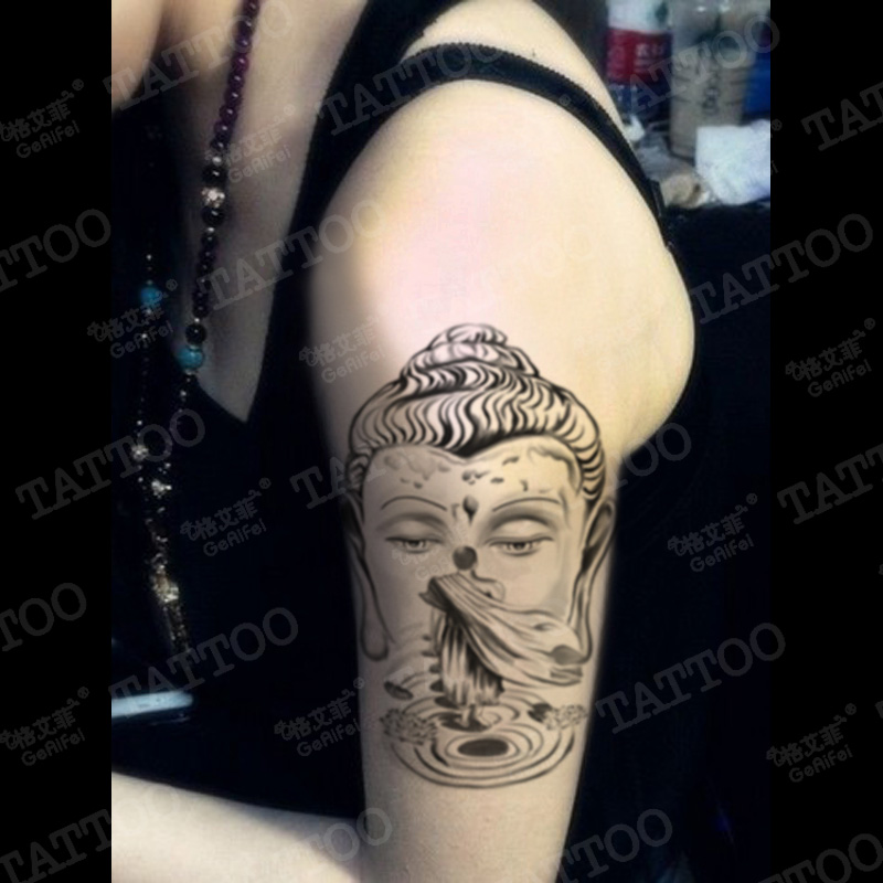 Ge Aifei Dharma 무한 문신 스티커 방수 남성과 여성 오래 지속되는 꽃 팔 부처님 머리 토템 팔 시뮬레이션 문신 스티커