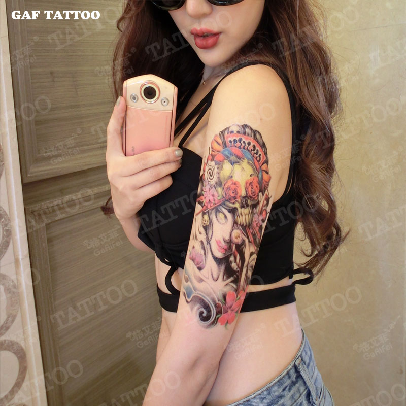 Ge Aifei Geisha 큰 꽃 팔 타투 스티커 방수 남성과 여성 장미 성격 시뮬레이션