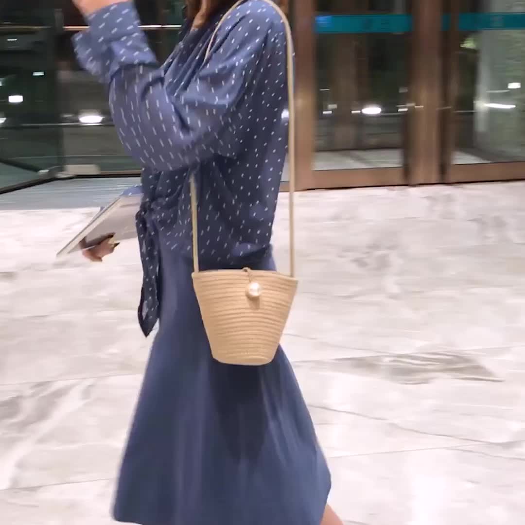 센 퀼트 버킷 가방 여성 여름 짚으로 퀼트백 원 숄더 크로스백