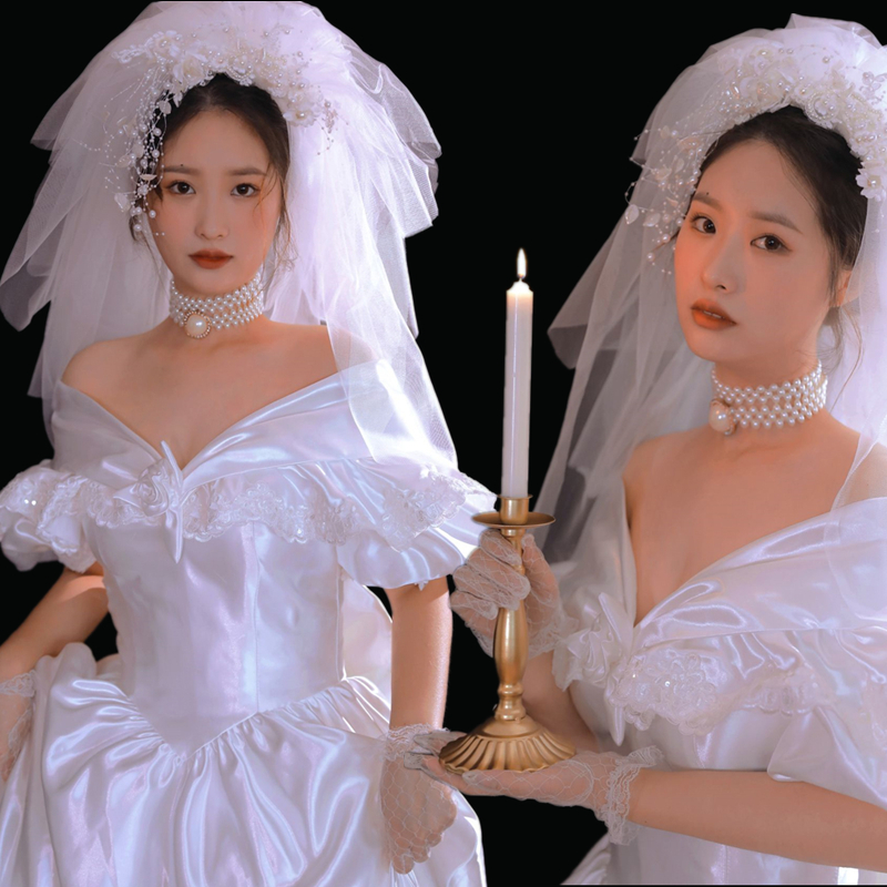 사진 스튜디오 테마 웨딩 빈티지 프랑스 궁전 흰색 거즈 드레스 촬영 커플 의류