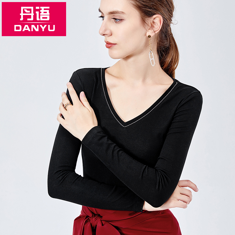 브이넥 티셔츠 여성은 색상, 긴팔 가을 스타일 여성용 블랙 셔츠 여성 얇은 스타일을 치는 데주의하십시오