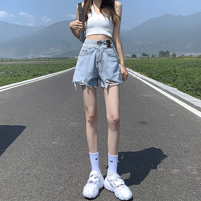 에이라인 데님 반바지 여성 하이웨스트 슬리밍 와이드 루즈핏 뜨거운 소녀 핫팬츠