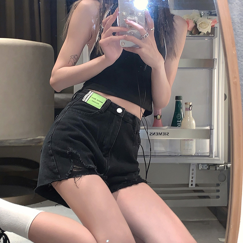 찢어진 데님 반바지 여성용 와이드 레그 팬츠 숏팬츠 하이웨이스트 에이라인 느슨하고 핫 걸 신작