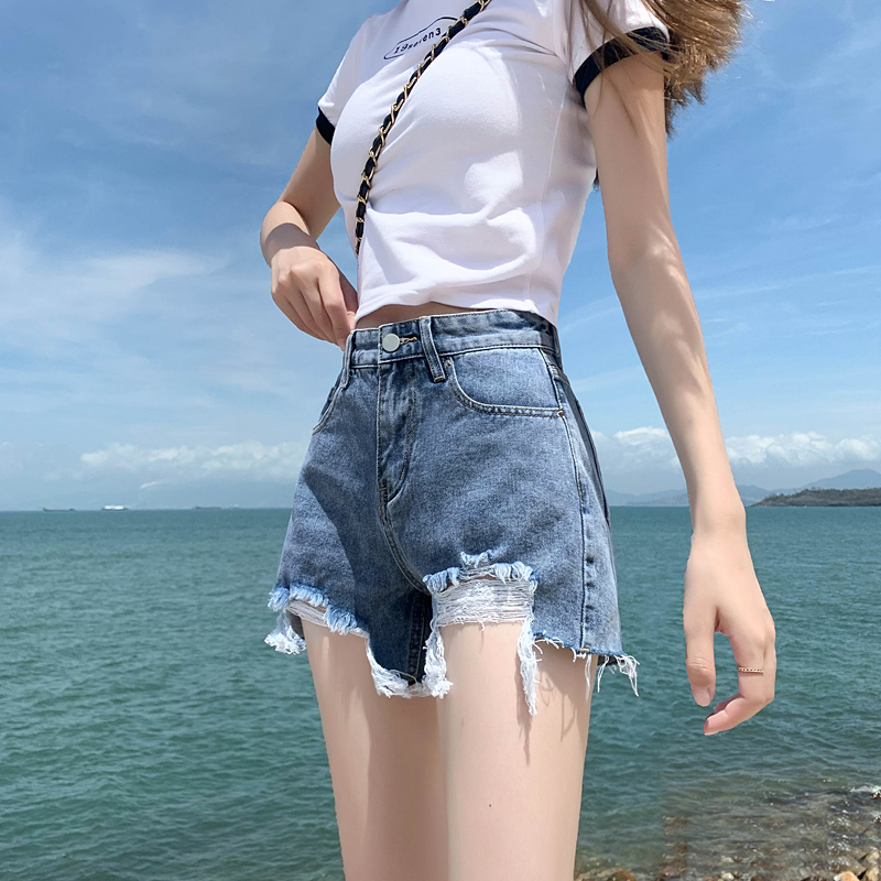 데님 반바지 여성용 부분이 얇고 와이드 이 루즈핏 에이라인 핫 걸스 숏팬츠