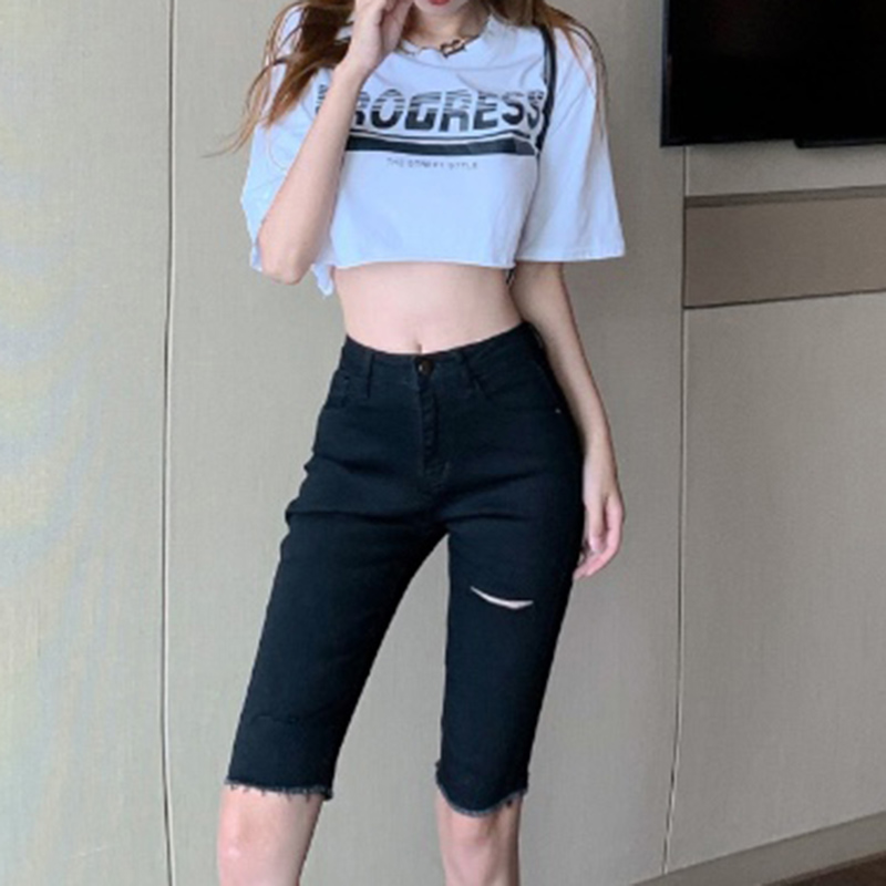 찢어진 원시 가장자리 데님 반바지 여성 뜨거운 여자 느슨하고 5 점 바지 와이드 레그 숏팬츠