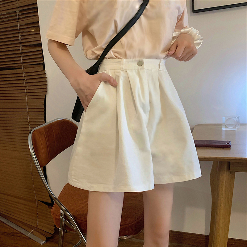 흰색 반바지 여성 여름 하이웨스트 가늘고 외부 착용 와일드 와이드 라인 빅사이즈 캐주얼 바지