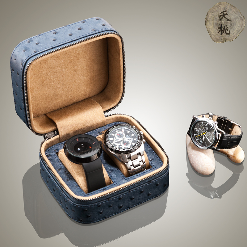 Yaotao 타조 패턴 마이크로 화이버 가죽 시계 가방 휴대용 지퍼 보관 디스플레이 상자 여행