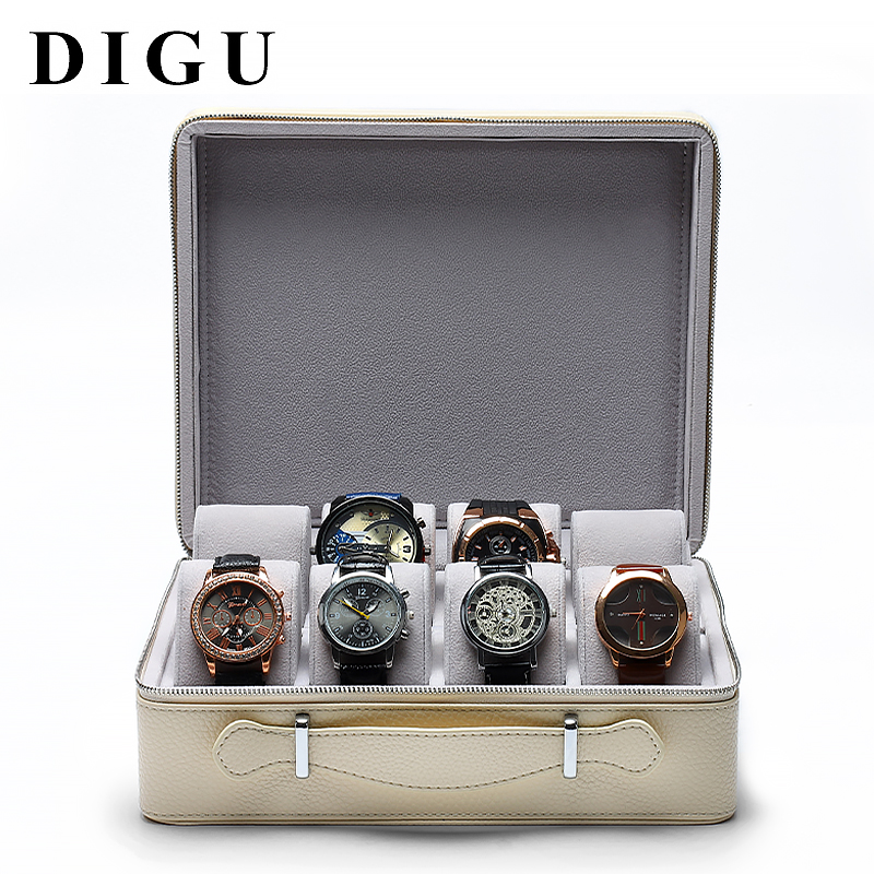 Digu 휴대용 지퍼 시계 상자 보석 가죽 마무리 팔찌 보관 간단한 배송