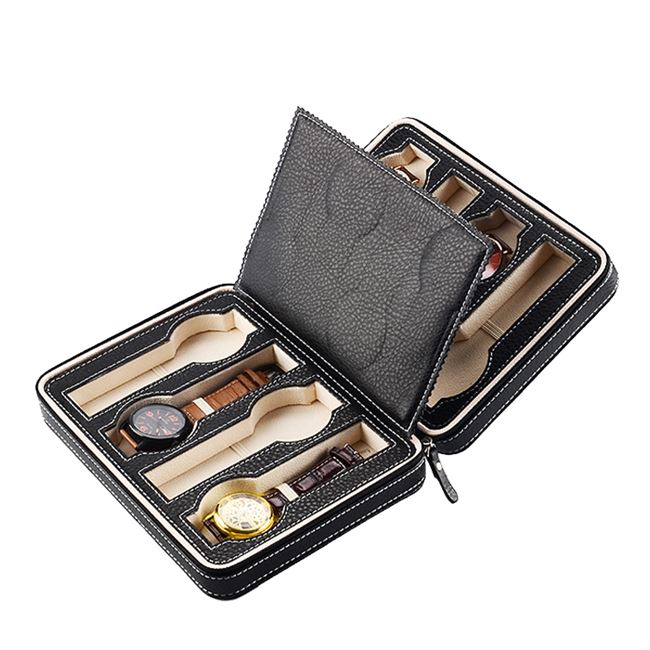 휴대용 가죽 시계 보관 상자 여행 비즈니스 마무리 가방 지퍼 디스플레이 포장 선물
