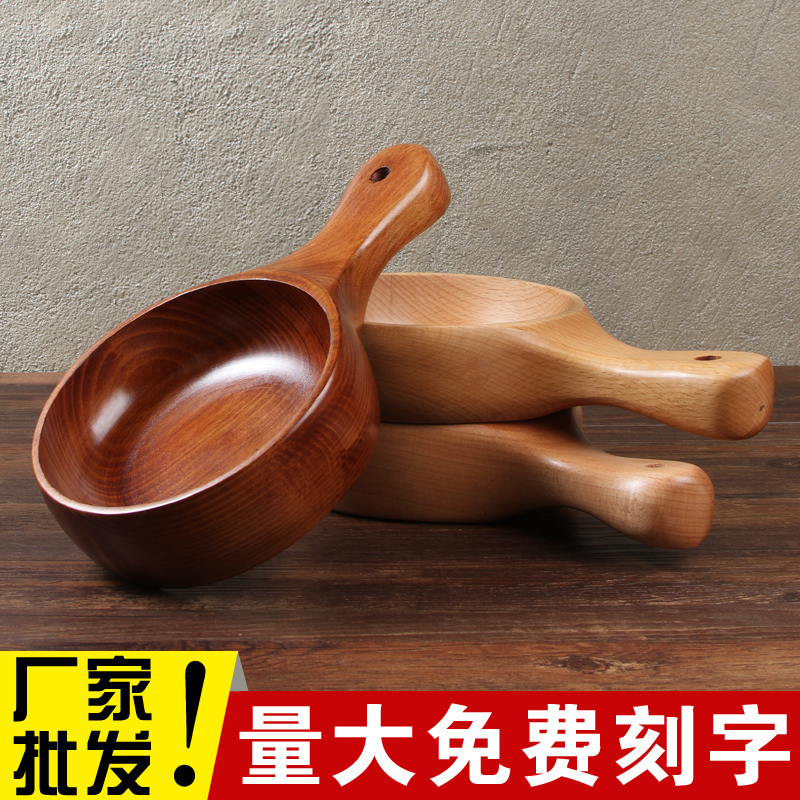 일본식 핸들 그릇 김치 샐러드 단단한 나무 숟가락 식기 물 국자 레터링