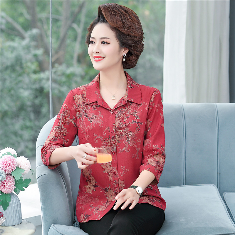 구의 어머니 여름 긴팔 셔츠, 노부인 아내, 할머니 시어머니 결혼식 피로연 드레스,