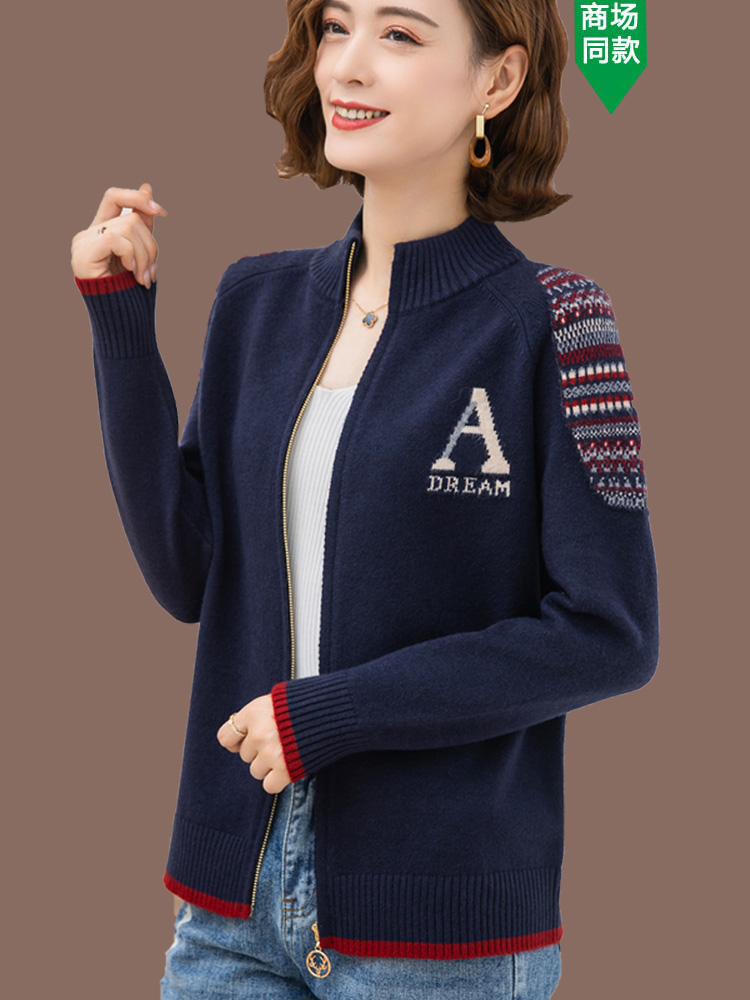 엄마 가을 작은 지퍼 재킷 2021 올해 새로운 여성 봄 짧은 야생 스웨터 니트 가디건