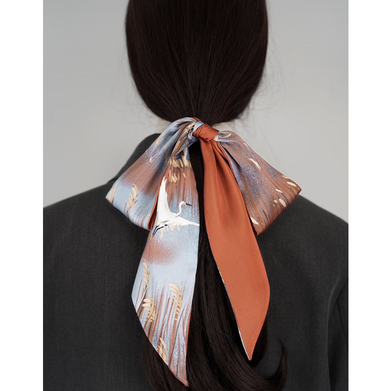 실크 스카프 머리띠 여성 작은 긴 깃발 묶인 가방 리본 벨트