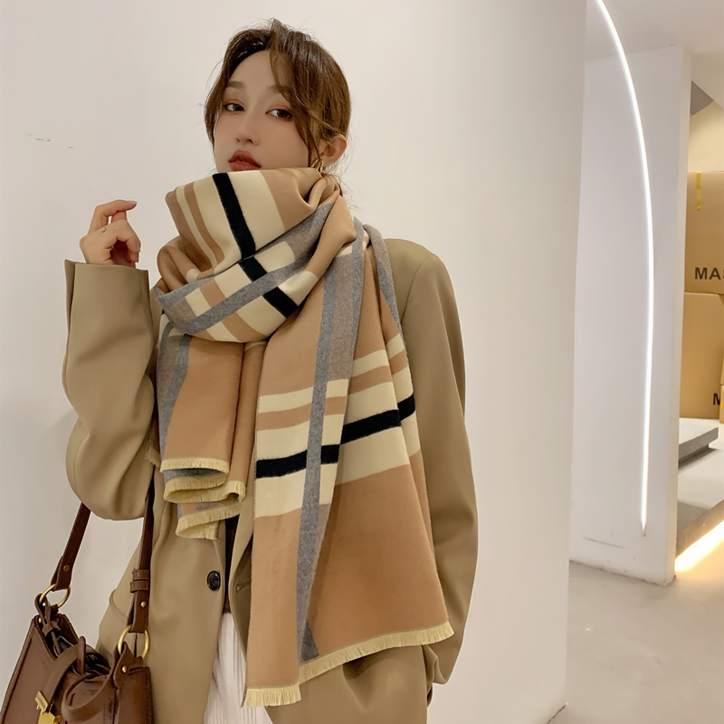 스카프 여성 겨울 야생 긴 두꺼운 따뜻한 스카프 영국 격자 무늬 모조 캐시미어 목도리 이중 사용의 한국어 버전