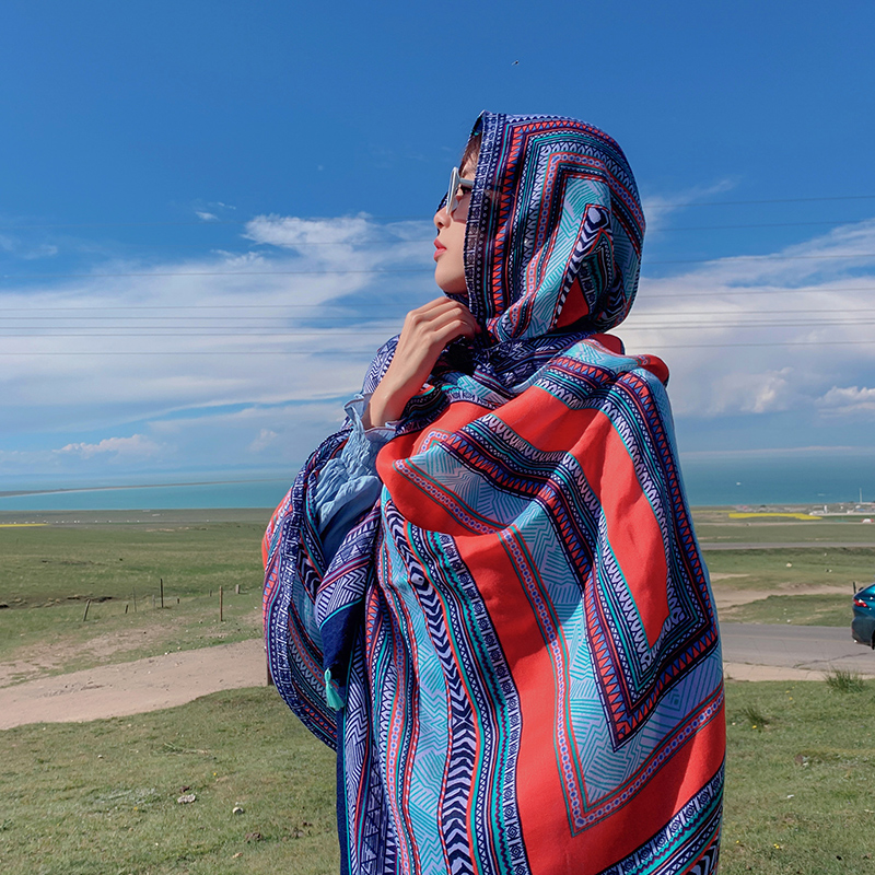 민족 스타일 여름 썬 스크린 사막 여행 목도리 여성 해변 실크 스카프 얇은 휴일