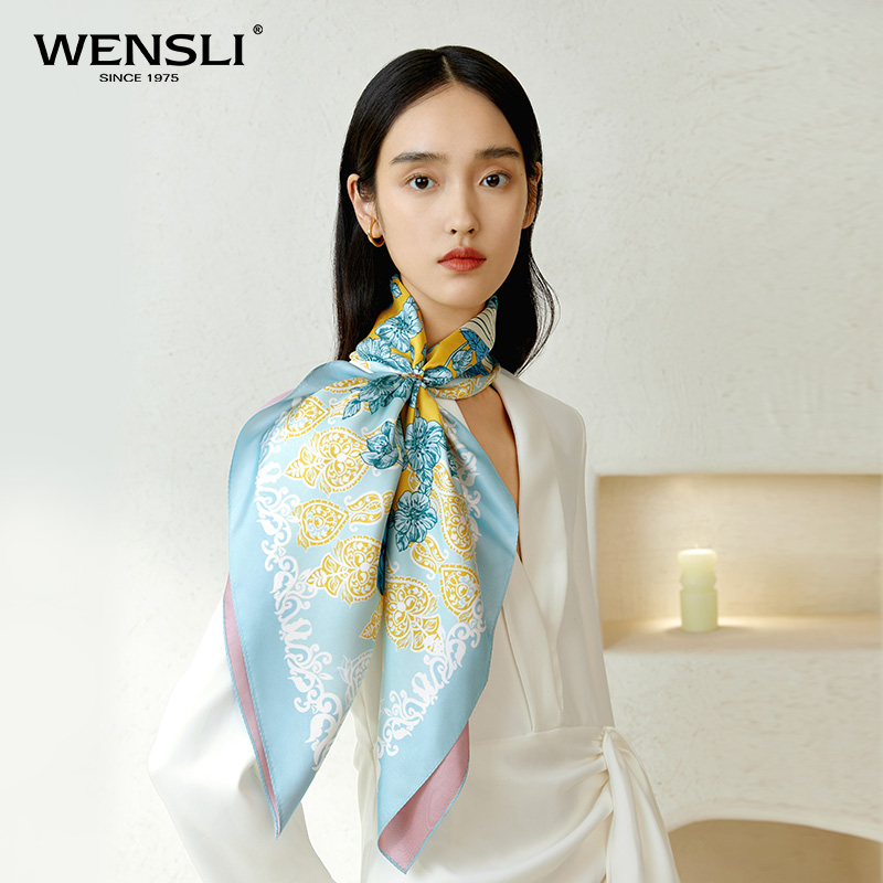 Wansli 신제품 100% 뽕나무 실크 실크 스카프 목도리 여성 양면 이색 인쇄 대형 사각형 스카프 공작 댄스