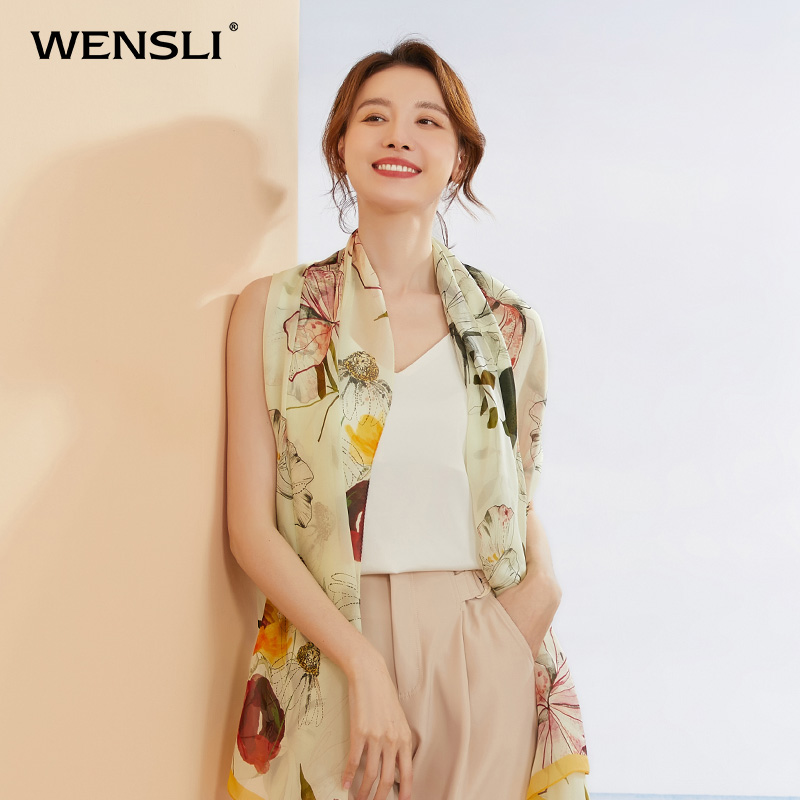 Wansli 여름 실크 스카프 여성용 긴 스카프 선물 어머니의 스카프 목도리 뽕나무 실크 스카프 다채로운