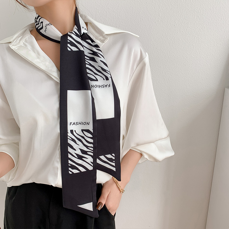 작은 긴 실크 스카프 여성 봄 가을 여름 깃발 장식 리본 주위 넥타이 얇은 스퀘어 매칭 셔츠