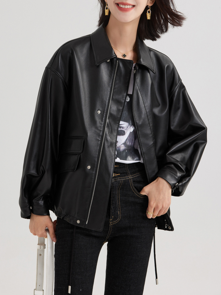 가을 유럽 상품 가죽 여성용 양모 짧은 루즈핏 프로필 세련된 자켓 점퍼 코트 트렌드