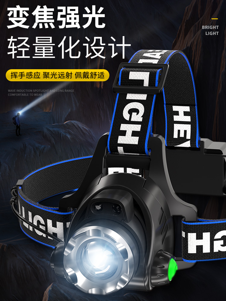 낚시 야간 헤드 라이트 강한 빛 충전식 슈퍼 밝은 마운트 유도 초경량 소형 특수 손전등 탈장 광부 램프