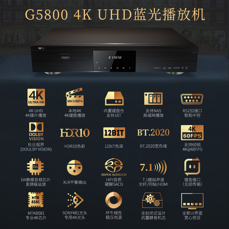 GIEC/Jieke BDP-G5800 4K UHD Blu-ray 플레이어 Dolby Vision SACD 하드 디스크