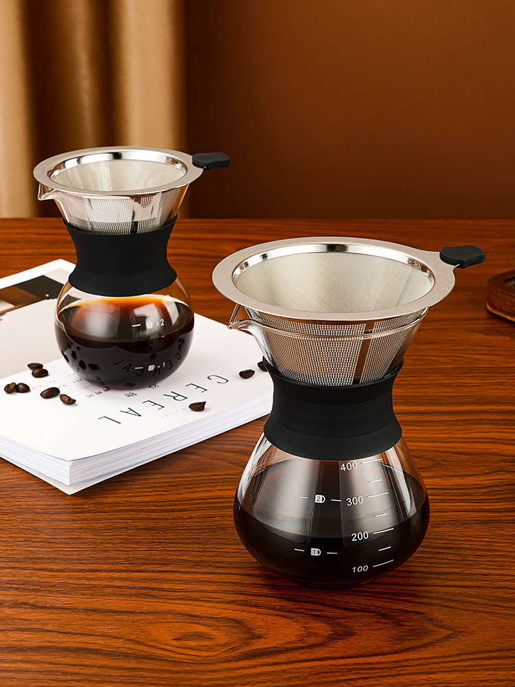 손으로 양조 한 커피 포트 세트 드립 기기 가정용 유리 공유 냄비 스테인레스 스틸 필터 깔때기 컵
