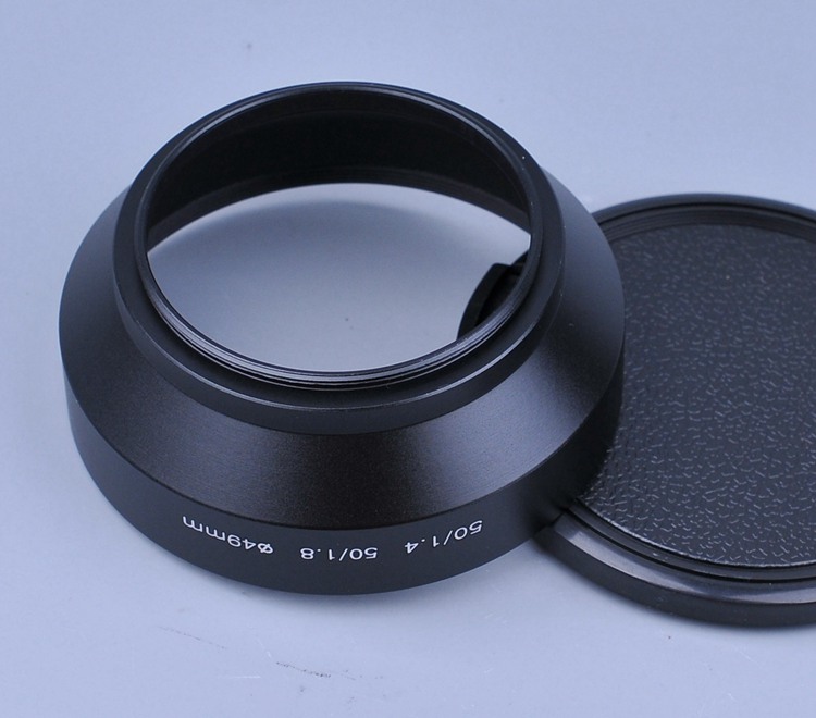 49mm 구경 50/1.4 50/1.8 bintakuma 등의 렌즈 커버를 보내기 위한 금속 후드