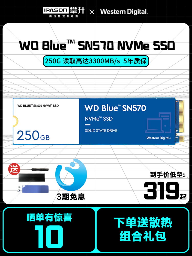 웨스턴 디지털 WD 데이터 블루 디스크 SN570 250G SSD 데스크탑 노트북 m2 컴퓨터 호스트 M.2 모바일 고속 NVME new 2280