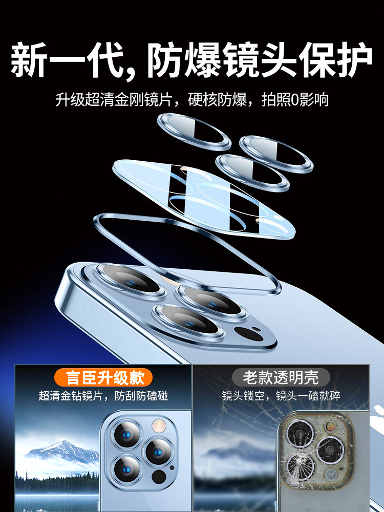 SF Apple 13pro 핸드폰 케이스 iphone13promax 렌즈 올 인클루시브 보호 슬리브 초박형 투명 최대 고급 감각 por 낙하 방지 여성 ip Yuanfeng 블루 i에 적합한 필름이 함께 제공됩니다.