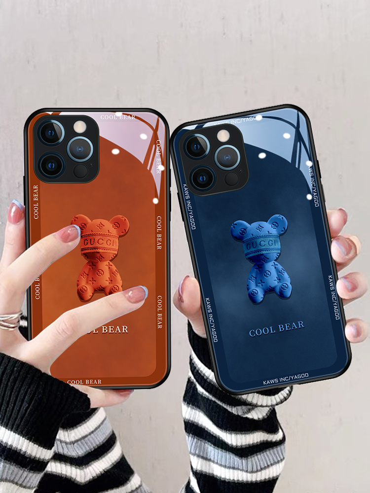 Klein 블루 눈가리개 곰 사과 13 휴대폰 케이스 신규 11pro 커플 iPhone13promax 올인클루시브 렌즈 12mini 폭발 모델 오렌지 X XR브랜드 8p 유리 보호 커버 7