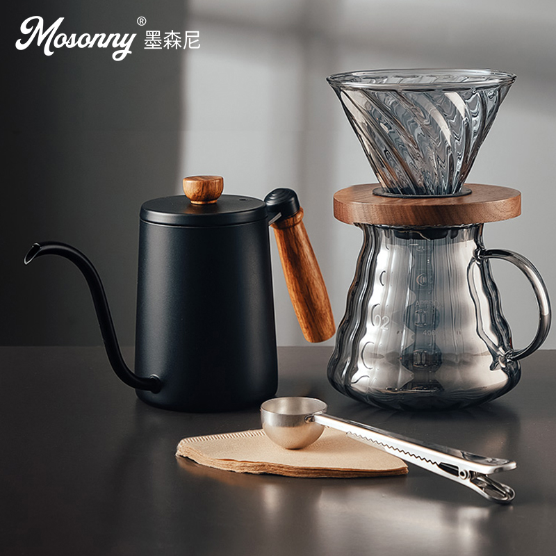 Mussonny 커피 포트 스타터 세트 필터 컵 손으로 양조 한 커피 조합 전자 저울 온도계 커피 기기