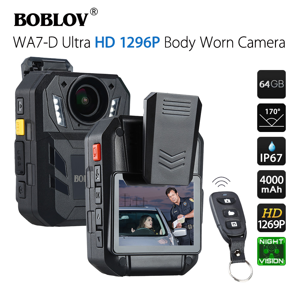 BOBLOV WA7-D 64 기가 바이트 경찰 카메라 GPS 4000mAh 배터리 미니 캠코더 DVR HD 1296P 원격 제어 바디 착용 Policia