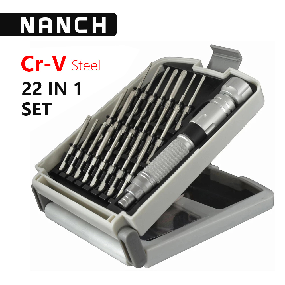 Nanch CR-V 스틸 스크루 드라이버 전화 수리 도구 마그네틱 미니 22 1 키트/컴퓨터/전자/노트북 LCD