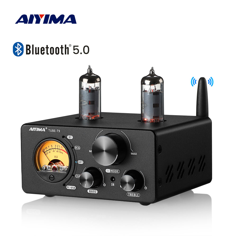 AIYIMA 오디오 T9 100W HiFi 블루투스 5.0 진공관 증폭기 USB DAC 스테레오 수신기 동축 OPT 홈 파워 앰프 VU 미터
