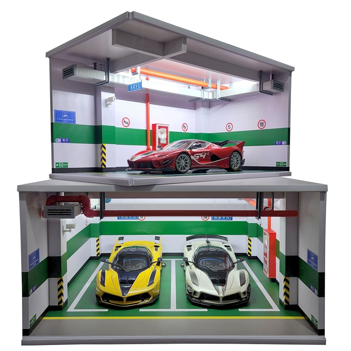 자동차 모델 주차장 장면 지하 차고 방진 디스플레이 아크릴 상자 1 18 시뮬레이션 장난감