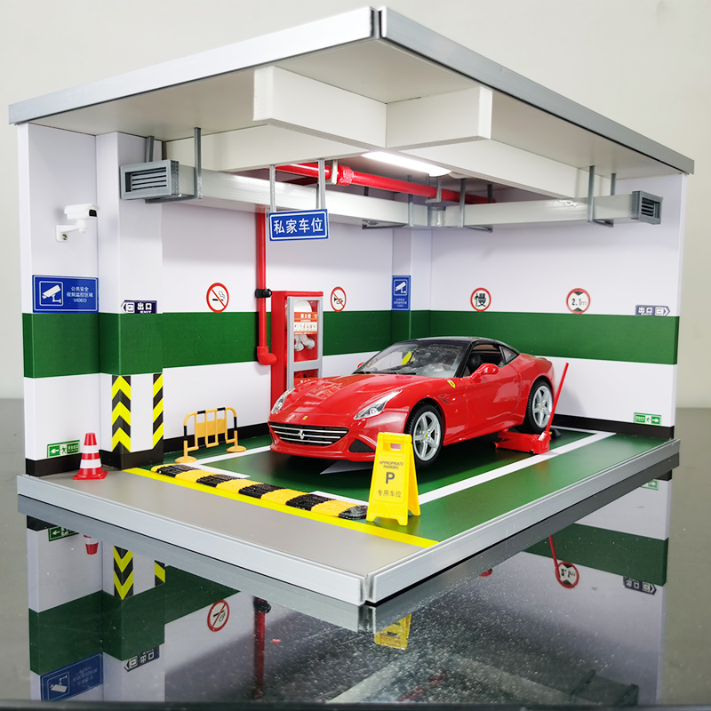 주차장 모델 장면 자동차 디스플레이 상자 차고 시뮬레이션 방진 1 18 지하차