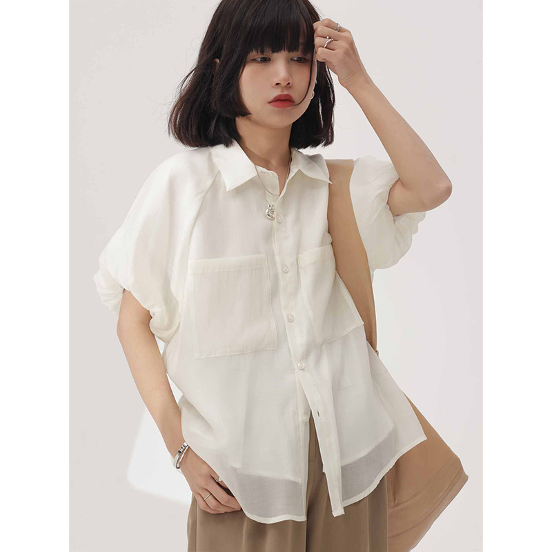 흰색 퍼프 반팔 셔츠 탑 여성용 여름 얇은 여성용 프렌치 일본식 캐주얼 유럽식 어깨 셔츠