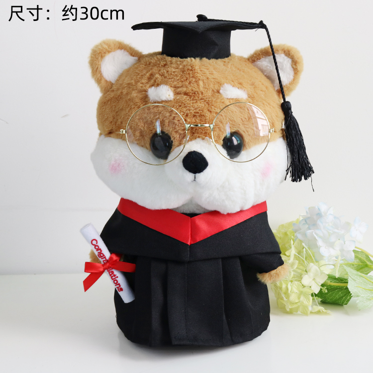 Shiba Inu 졸업 인형 학사 의류 석사 의류 의사 모자 안경 개 인형 인형 대학 졸업 곰 사용자 정의