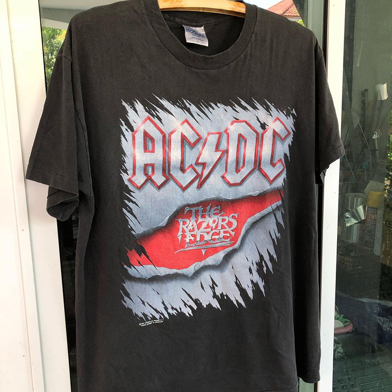 헤비 메탈 아메리칸 스트리트 빈티지 레트로 반팔 티셔츠 남성용 느슨한 FOG 반팔 AC/DC 밴드
