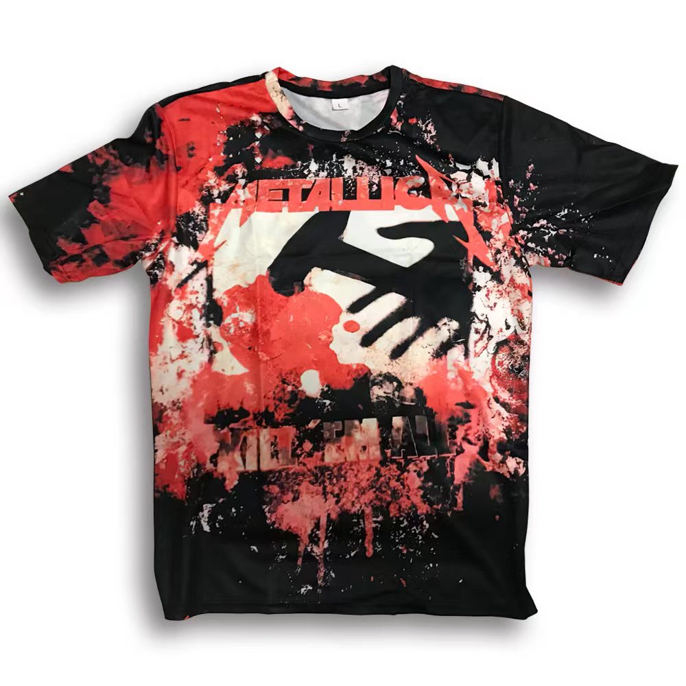 메탈리카 메탈 밴드 풀 컬러 수입 속건 반팔 티셔츠 티셔츠 유럽과 미국 록을 둘러싼 복고풍 하이 스트리트