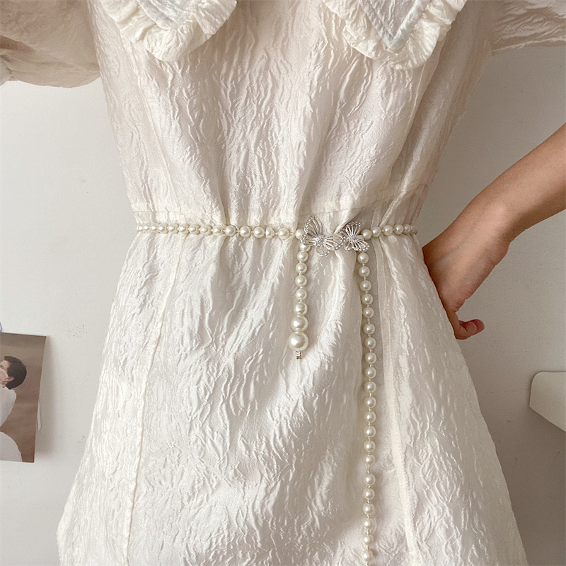 진주 체인 벨트 여성용 하이 엔드 여름 작은 향기 스타일 매칭 스커트 셔츠 드레스 허리 체인 액세서리 얇은