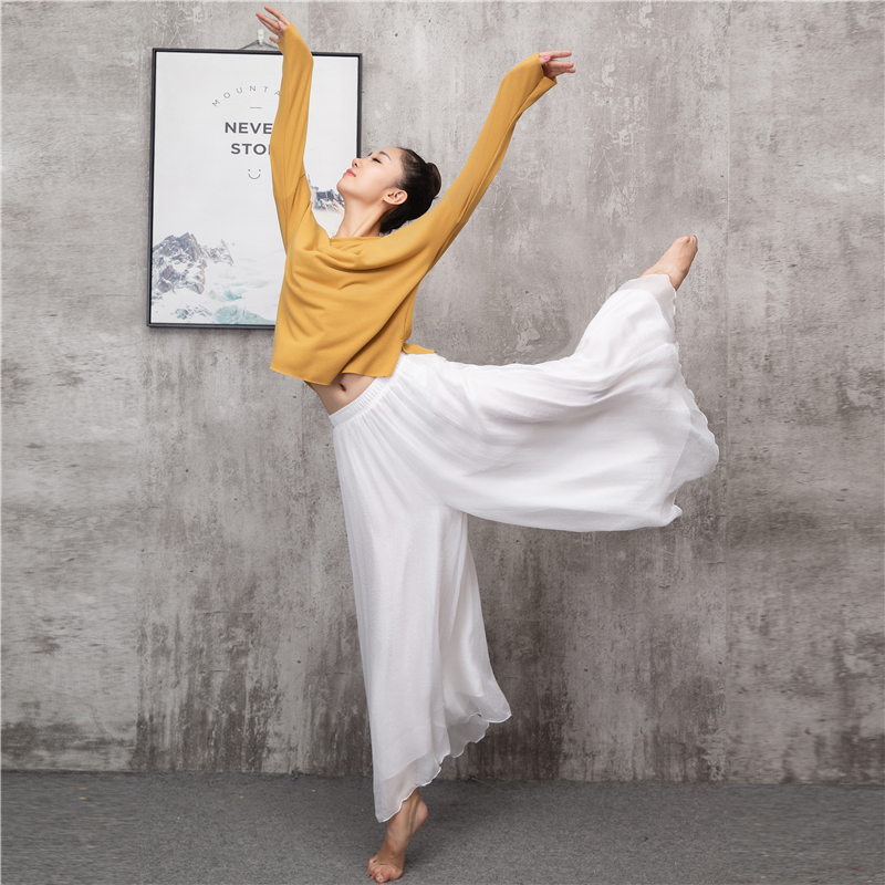 우아한 쉬폰 댄스 의상 연습 바지 여성 성인 느슨한 와이드 레그 바지 중국 스타일 댄스 운율 클래식 댄스 댄스 의류