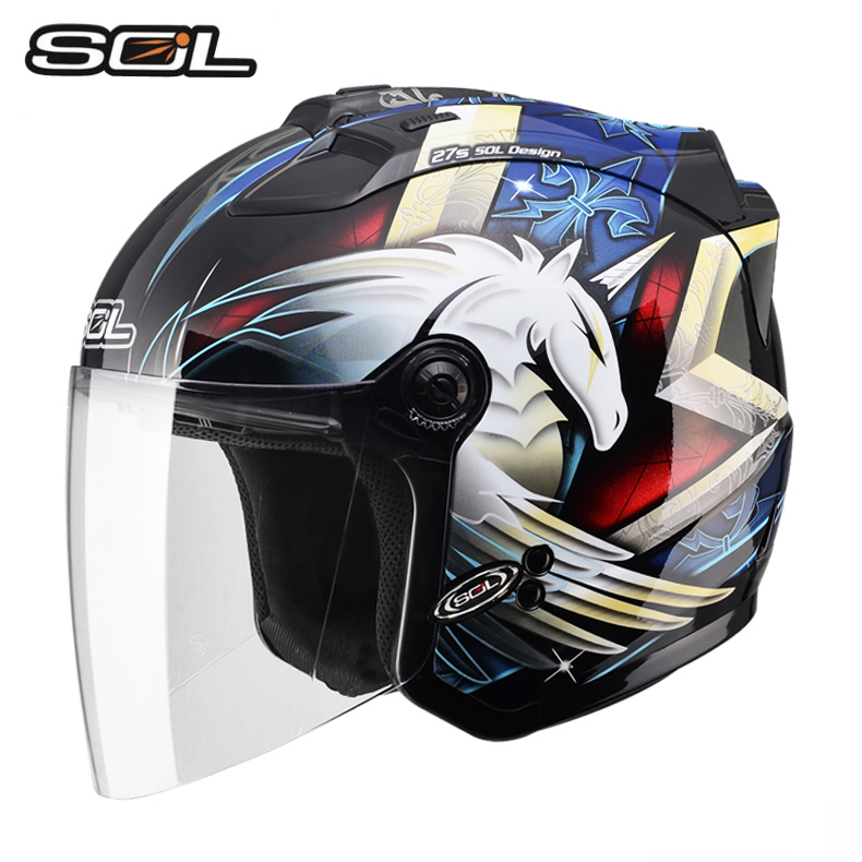대만 수입 SOL 오토바이 헬멧 여름 전기 자동차 남성과 여성 3/4 반 헬멧 LED 테일 라이트 사계절