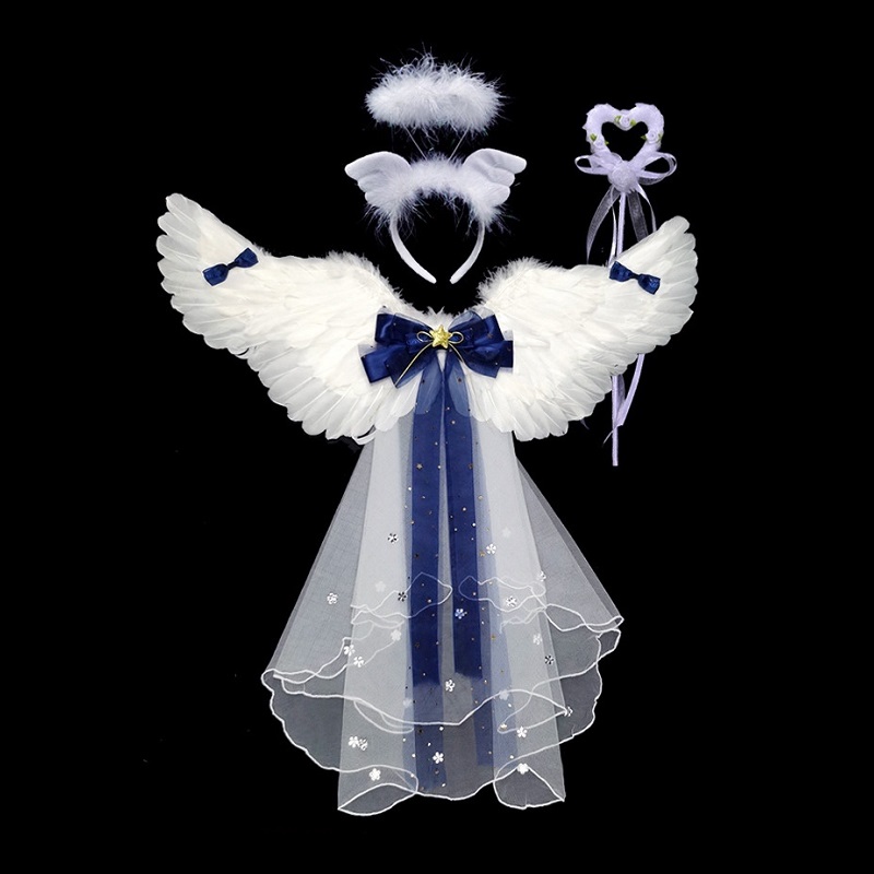 소녀 코스프레 천사 의상 어린이 흰색 깃털 날개 요정 공주 아기 할로윈 의상