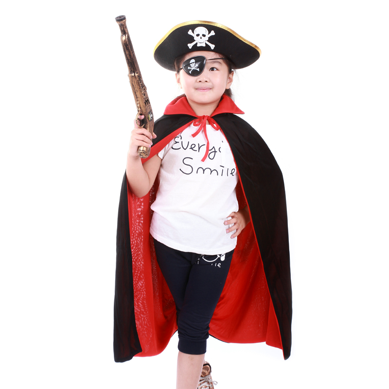 할로윈 어린이 의상 망토 망토 해적 의상 가장 무도회 성인 블랙 레드 해적 모자 눈가리개 총