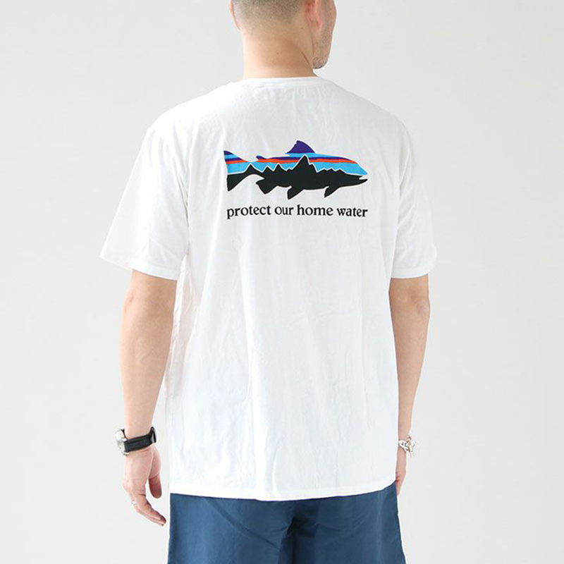 고래 상어 환경 테마 오가닉 코튼 라운드넥 플라잉 피쉬 프린트 반팔 티셔츠 여름 트렌드
