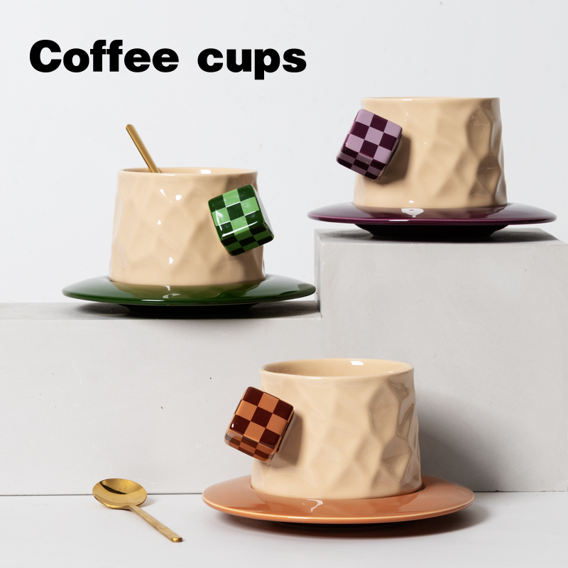 북유럽 기하학적 루빅스 큐브 커피 컵과 접시 세트 크리 에이 티브 애프터눈 플라워 차 가정용 머그 선물