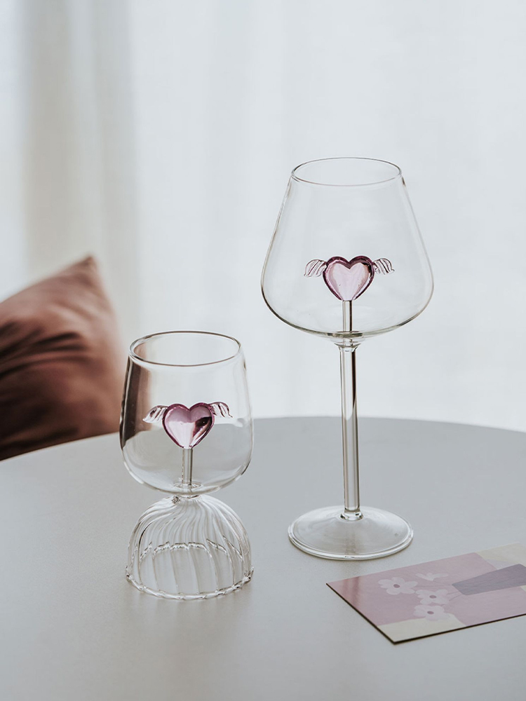 Zeteng의 북유럽 크리 에이 티브 유리 잔 핑크 러브 레드 와인 글라스 칵테일 커플 컵 선물