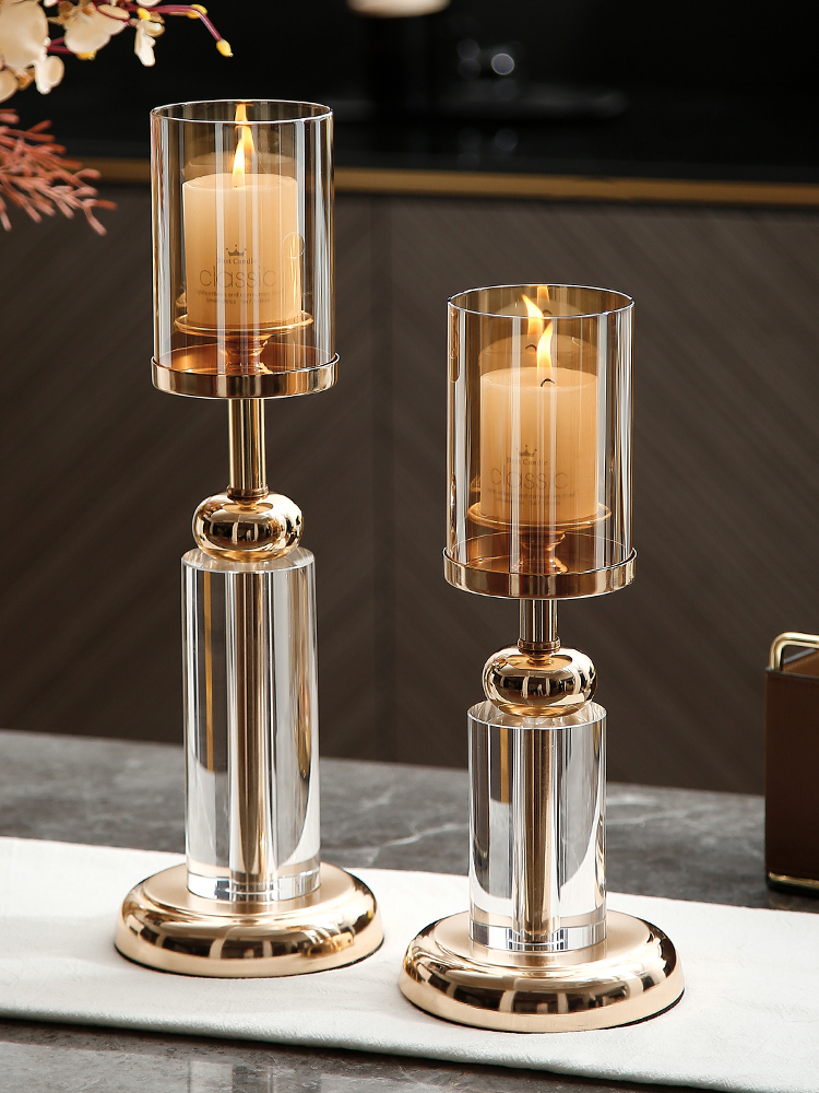북유럽 빛 럭셔리 금속 크리스탈 촛대 장식품 유럽 로맨틱 촛불 저녁 홈 레스토랑 장식